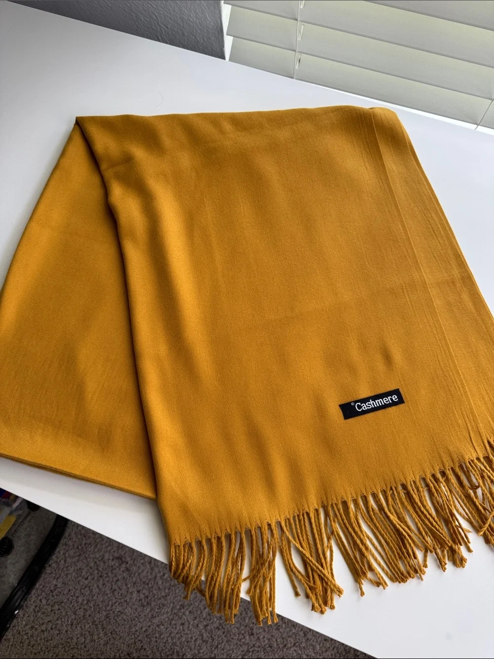 Cashmere Fringe Scarf in Mustard Yellow
